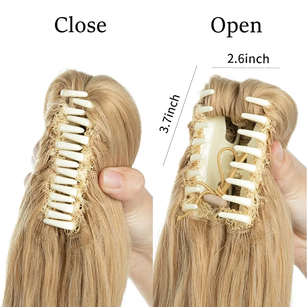 Color: P18/22, Stretched Length: 14inches - Synthetic Claw Clip In Ponytail Hair Extensions 14 Inch Wavy Hairpiece Fake Blonde Black Hair False Pigtail With Elastic Band