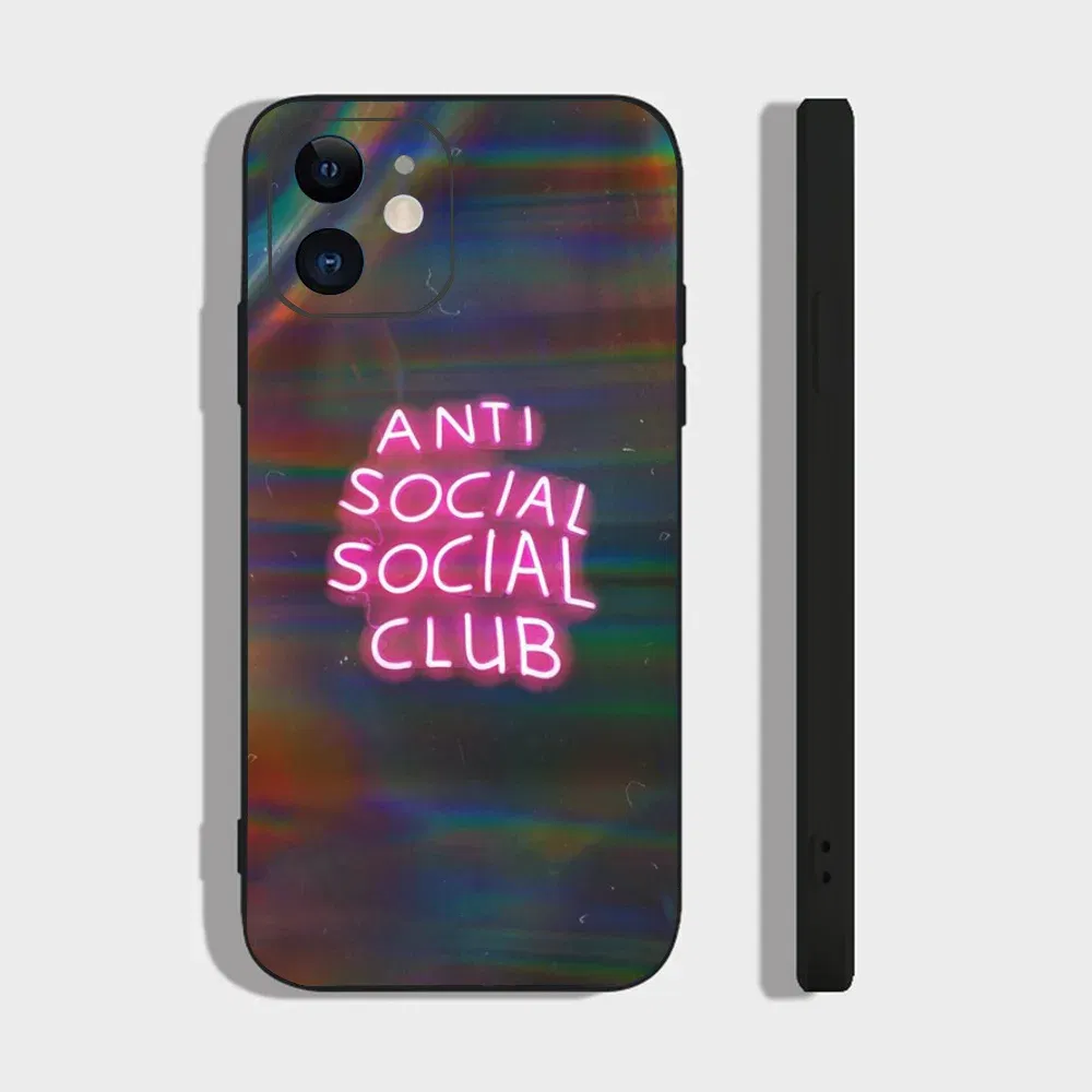 Color: Blue, Material: Neoprene - Anti Social Social Club Phone Case For IPhone 16 15 14 13 Pro Max 11 12 Mini X Xs XR Se 2022 Black Silicone Cover