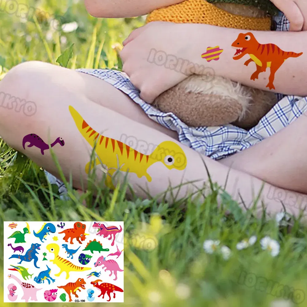 Color: Brown - Colorful Dino Temporary Tattoos For Kids Boys Girl Baby Fake Jurassic Dinosaur Tattoo Sticker Small Cute Tatoos Face Hands