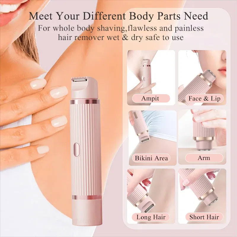 Color: PURPLE - Women Epilator Dual Head Facial Electric Razor Body Shaver for Shaving Bikini Trimmer Area Leg Waterproof Female Hair Removal