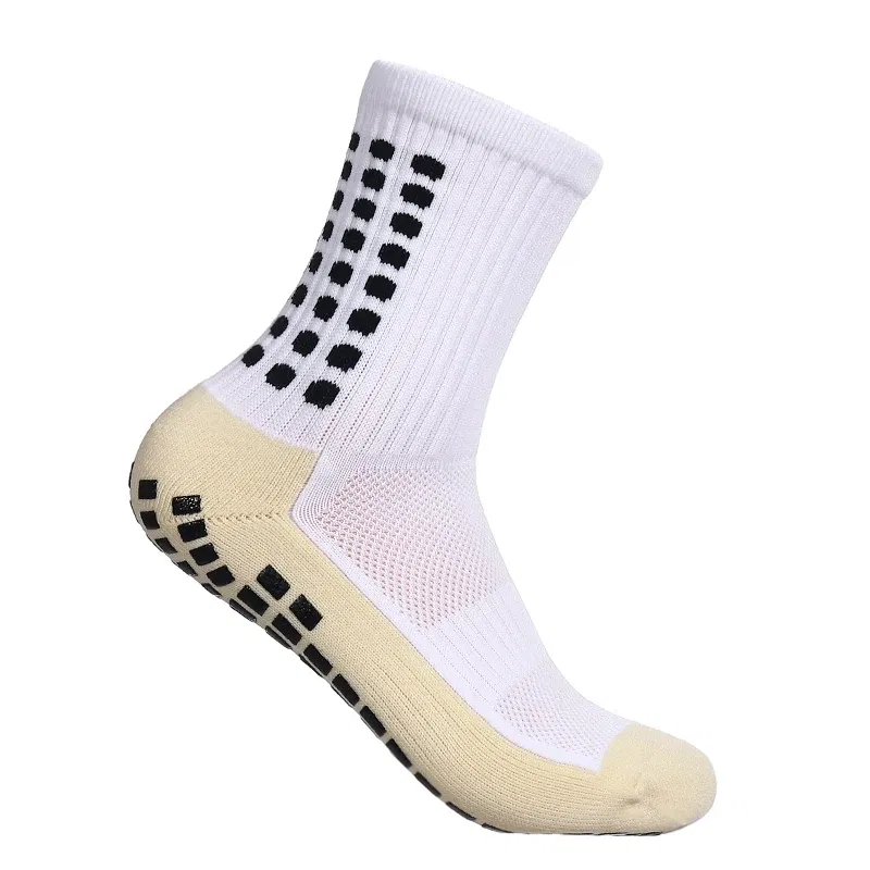 Color: WHITE - Anti-slip Soccer Women Men Outdoor Sport Grip Football Yoga Socks