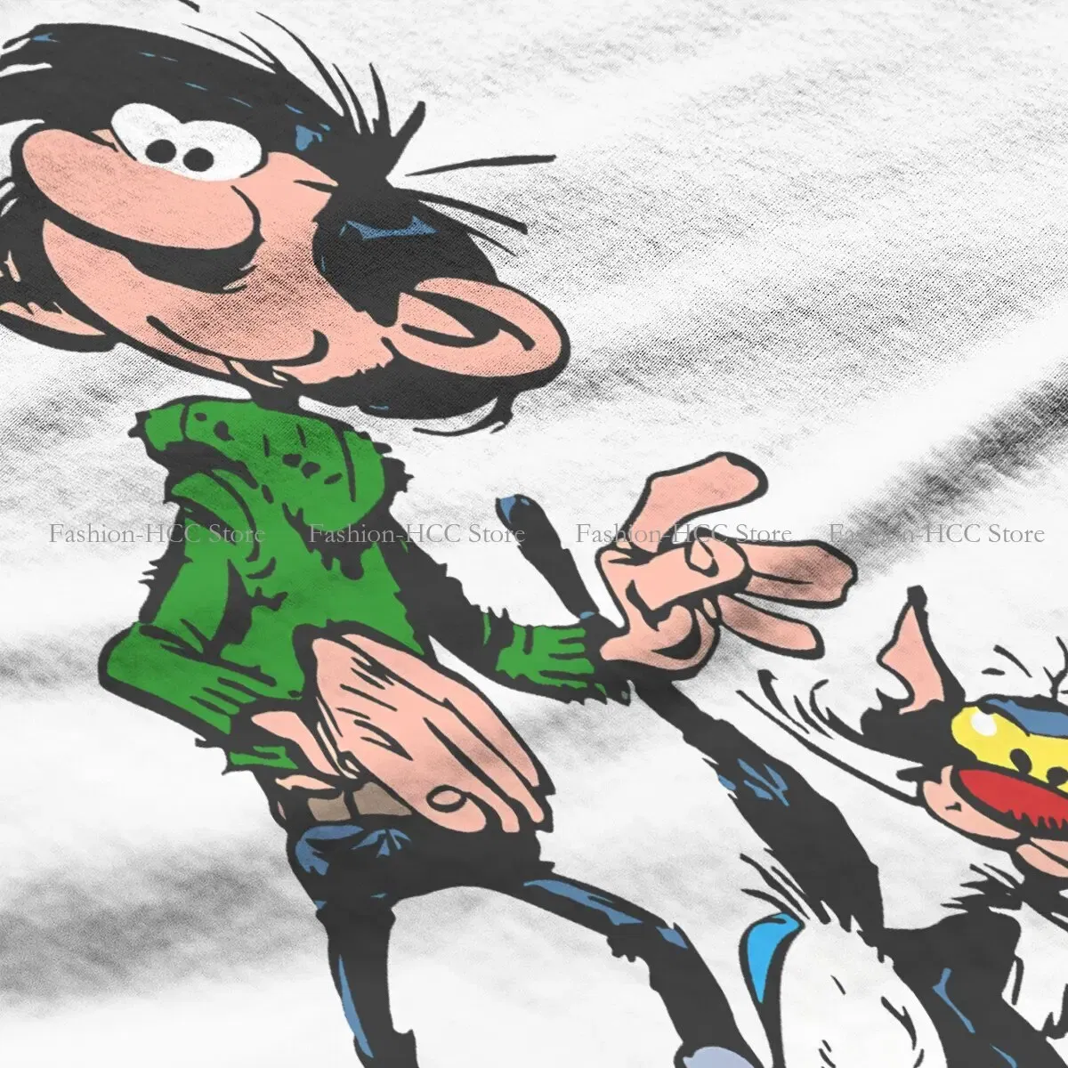 Color: WHITE, Size: XXL - Gaston Lagaffe Comic Polyester TShirts Cartoon Color Big Ben Walking With Cat Classic Personalize Homme T Shirt Funny Tops