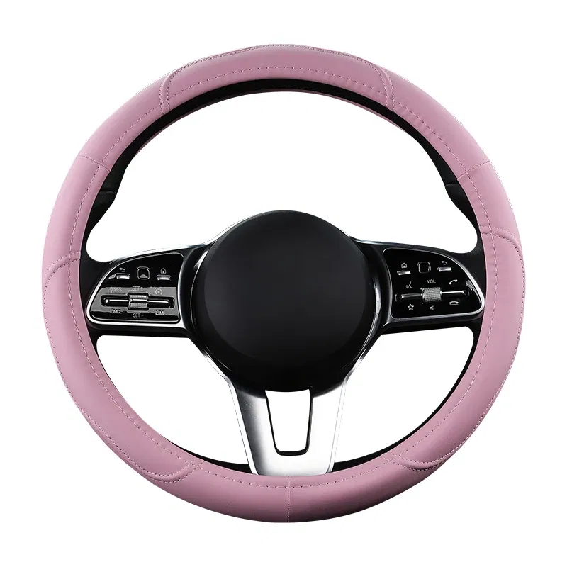 Color Name: Green - Car Anti-Slip Leather Steering wheel Cover Universal car Steering Wheel Protective Cover Fashion Style 38cm Pink