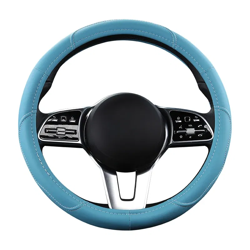 Color Name: Green - Car Anti-Slip Leather Steering wheel Cover Universal car Steering Wheel Protective Cover Fashion Style 38cm Pink