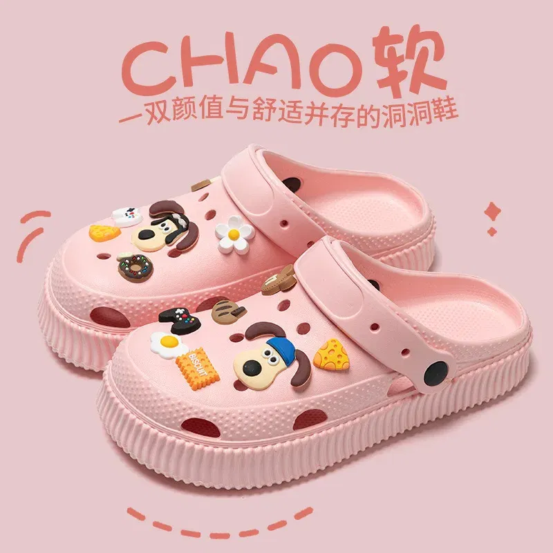 Color: Chrome yellow, Shoe Size: 38-39 - Shoes hole shoes girls wear outside couple bag head women cool slippers