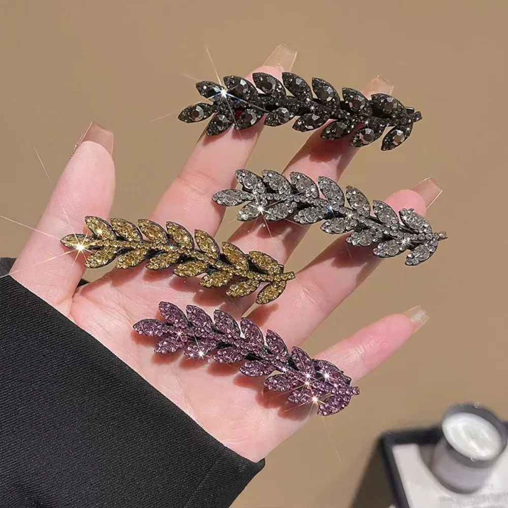 Color: Yellow - Fashion Mini Crystal Hair Pins Exquisite Rhinestone Ear of Wheat Duckbill Hair Clips Girl Side Barrettes