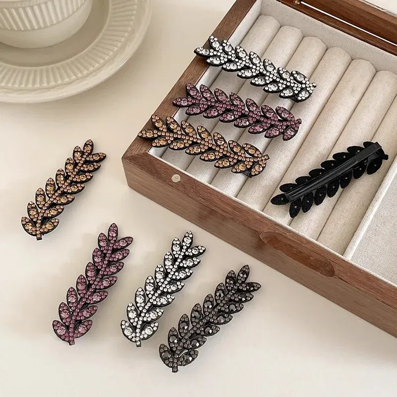 Color: Yellow - Fashion Mini Crystal Hair Pins Exquisite Rhinestone Ear of Wheat Duckbill Hair Clips Girl Side Barrettes