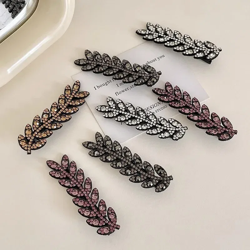 Color: Yellow - Fashion Mini Crystal Hair Pins Exquisite Rhinestone Ear of Wheat Duckbill Hair Clips Girl Side Barrettes