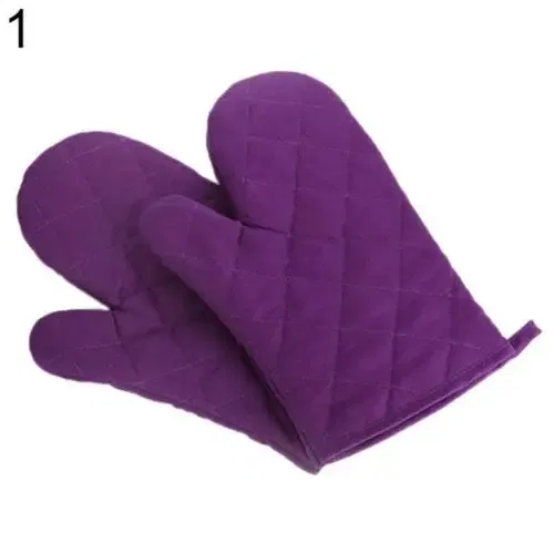 Color: PURPLE - Cotton Oven Mitt High Quality Heat Proof Resistant Protector Kitchen Cooking Pot Holder Glove Kitchen Bakeware