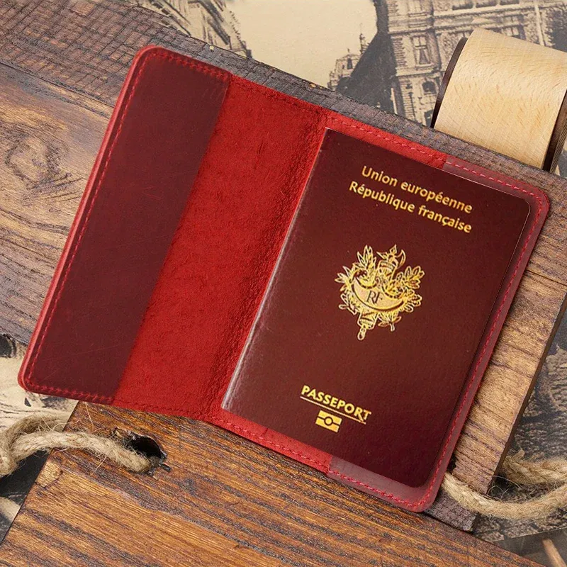 Color: black - Francais Passport Cover Genuine Leather with Original French Logo | 100% Real Leather Travel Document Holder for Men Women Gift