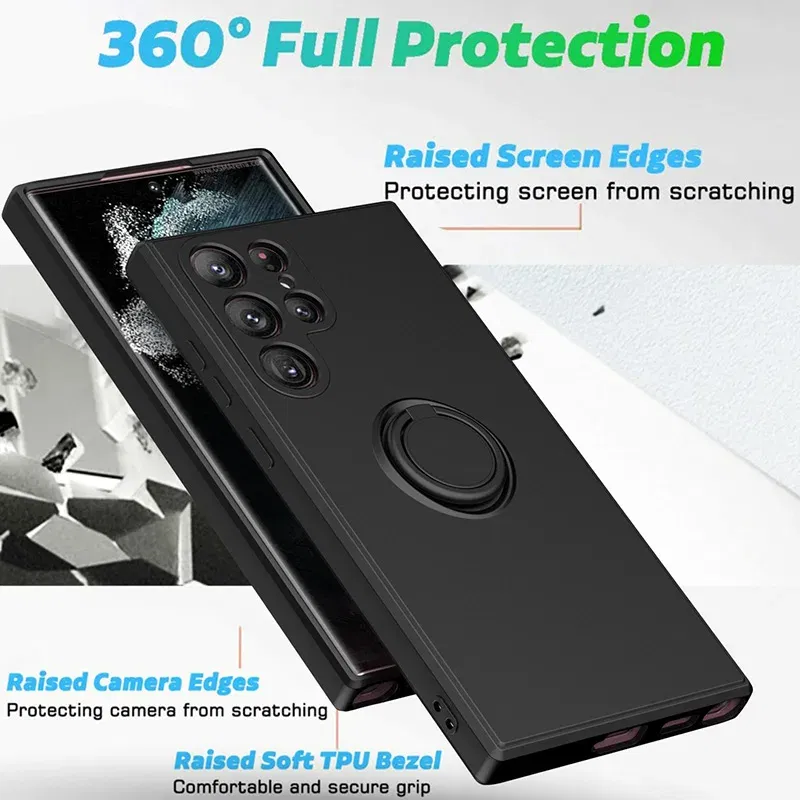 Color: army green, Ships From: CHINA, Material: Genuine leather - With Ring Holder Phone Case For Samsung Galaxy S25 Ultra S24 S23 S22 S21 Plus A13 A52 A53 A54 TPU Soft Back Cover