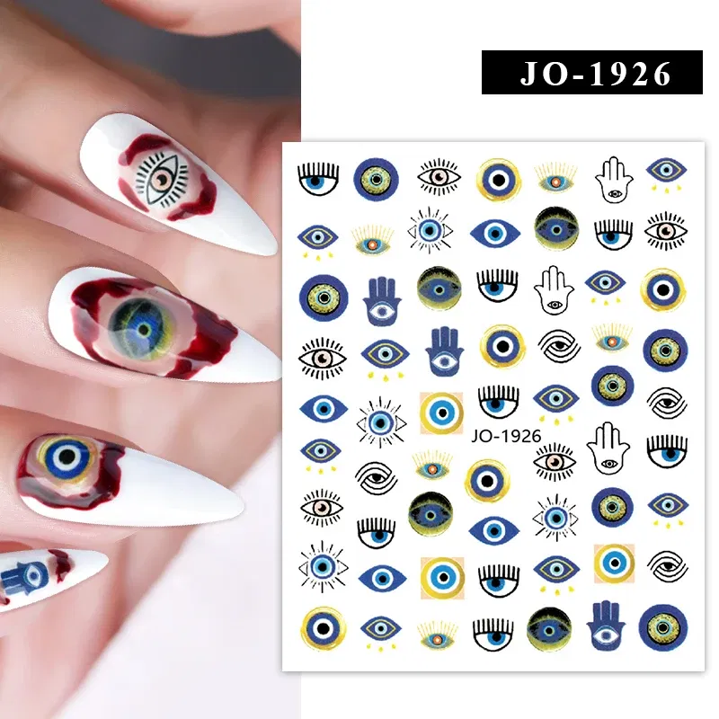 Color: Ice Blue - 1Pc Christmas Stickers Santa Claus Snowflake Decals Catoon Image Muti- Pattern New Year Halloween Nail Art Stickers for Manicure