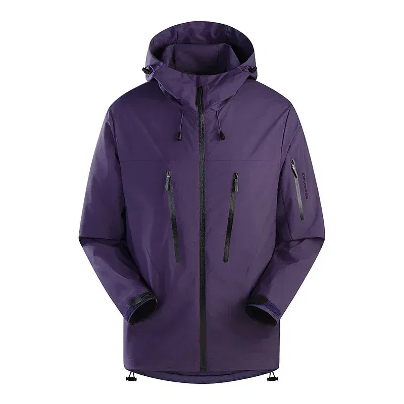 Color: PURPLE, Size: 4XL - Spring Autumn Men's Windbreaker Fashion Outdoor Mountaineering Travel Windproof Waterproof Hooded Jacket Slim Fit Versatile Coat