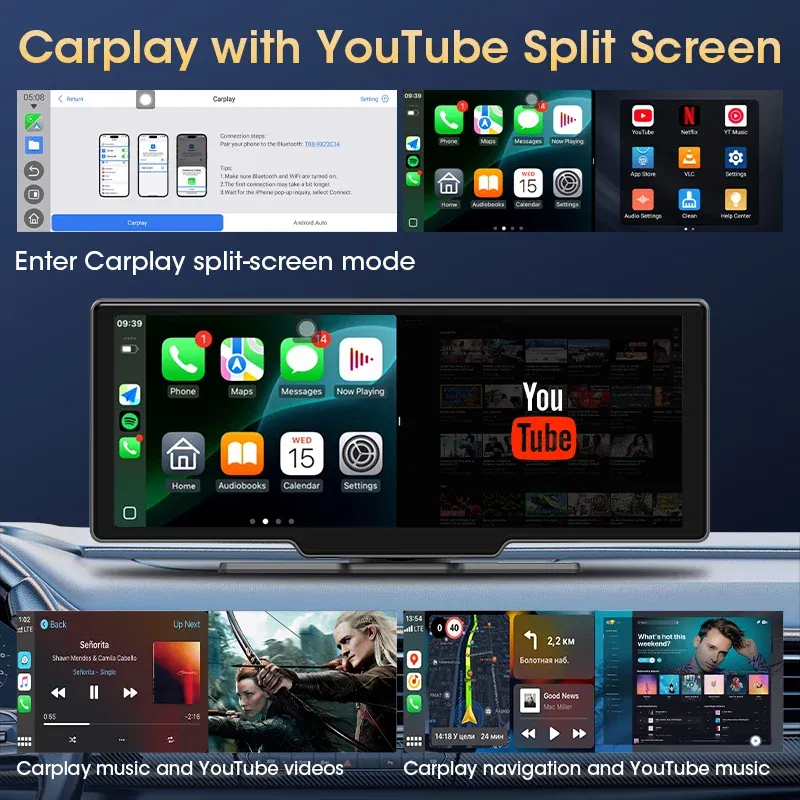 Color: WHITE - JMCQ Universal 10.26" Android WIFI Car Multimedia Player Bluetooth Wireless Carplay auto Monitor Screen for YouTube for Netflix