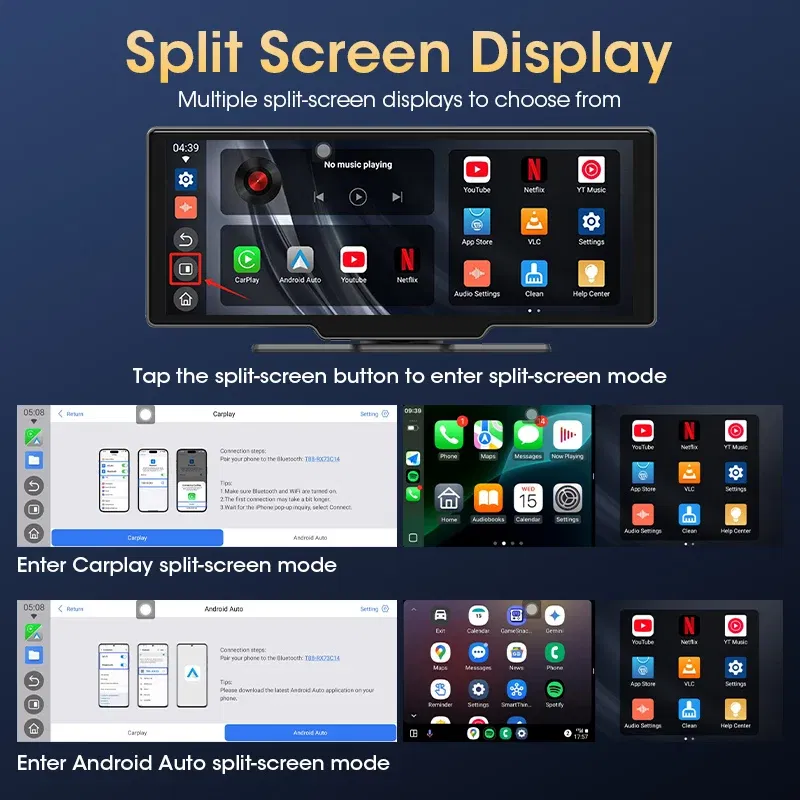 Color: WHITE - JMCQ Universal 10.26" Android WIFI Car Multimedia Player Bluetooth Wireless Carplay auto Monitor Screen for YouTube for Netflix
