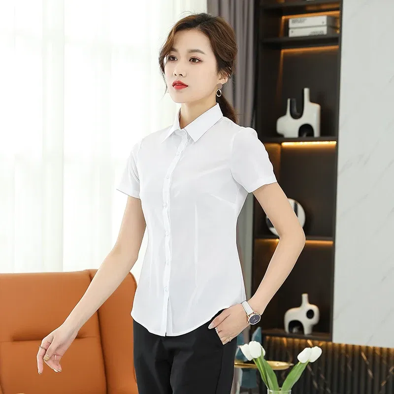 Color: Ivory, Size: XXL - Formal Dress Women Shirt Long Sleeve Blouse New Black Shirt Women Tops 2024 Fashion Women Clothing Basic White Shirts OL Blouses