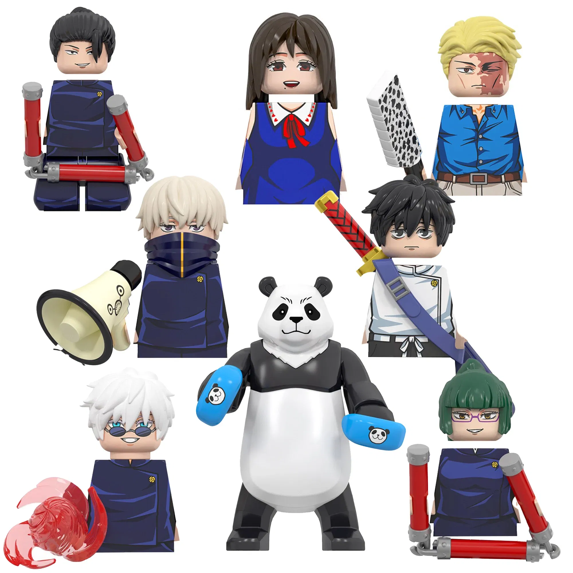 Color: Burgundy - Anime Jujutsu Kaisen JJK Gojo Satoru Riko Orimoto Okkotsu Yuta Nanami Panda Building Blocks Figures Toys WM6139 WM6140 WM6149