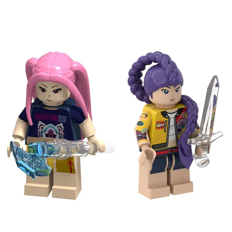 Color: GRAY - New KPOP Demon Hunters Cartoon Doll Building Blocks Kawaii Mini Action Figure Head Assembly Toys Child Educational Toys Gift