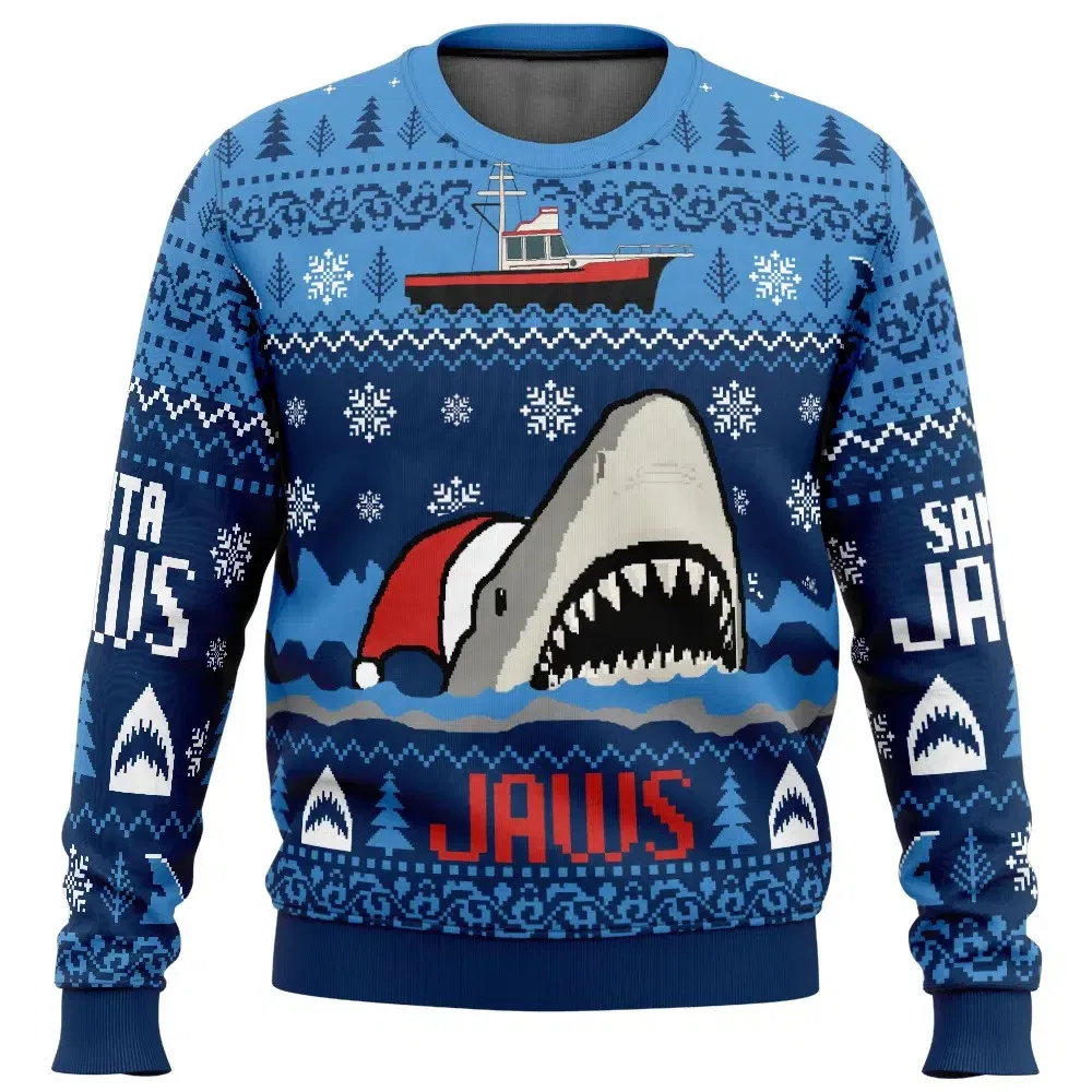 Color: Beige, Size: XL - Santa Jaws Jaws Men's Crew Neck Ugly Christmas Sweatshirt Soft Comfy Stylish Relaxed-Fit Plus Size Long Sleeve Autumn Winter