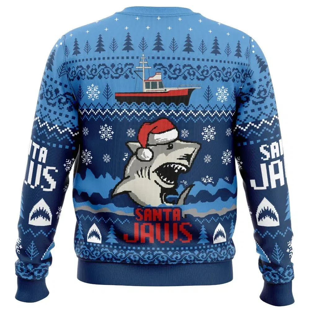 Color: Beige, Size: XL - Santa Jaws Jaws Men's Crew Neck Ugly Christmas Sweatshirt Soft Comfy Stylish Relaxed-Fit Plus Size Long Sleeve Autumn Winter