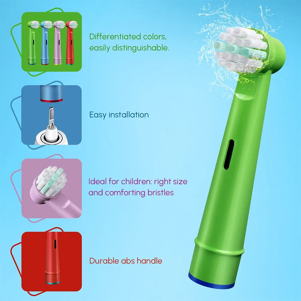 Color: WHITE - Electric Toothbrush Replacement Heads Compatible with Kids Oral B Braun Soft Bristles and Small Brush Heads for Sensitive Teeth