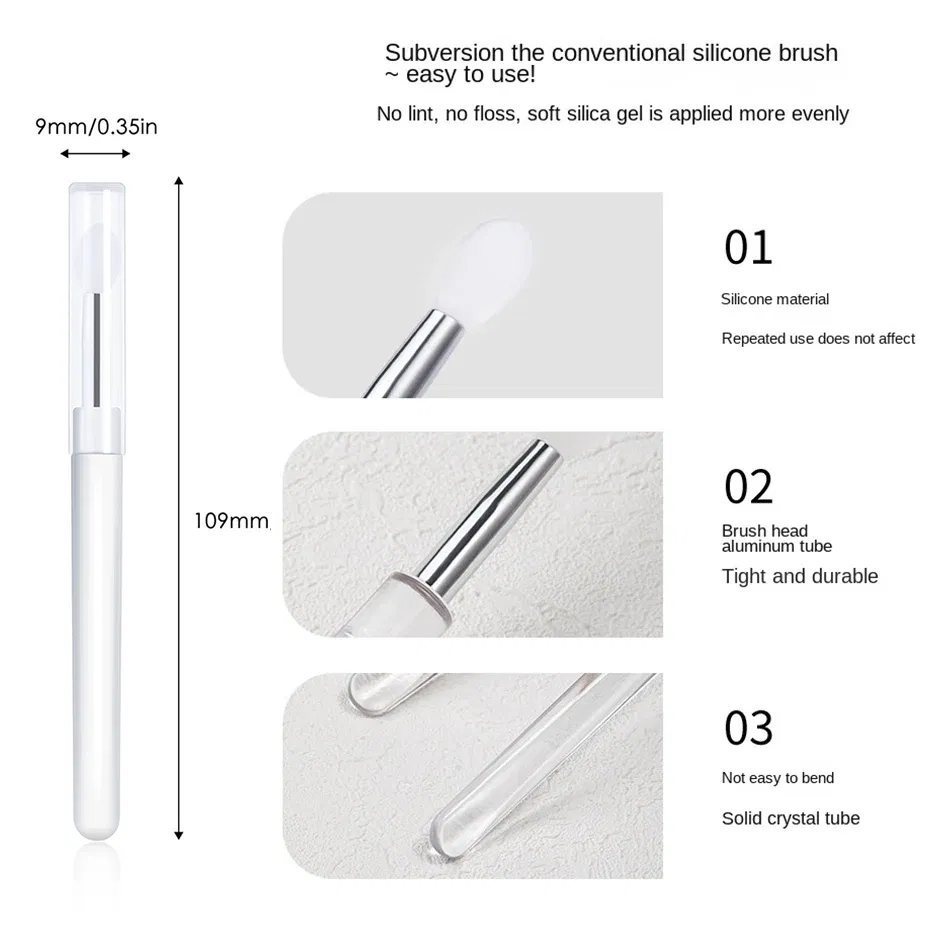 Color: WHITE - Silicone Applicator Sticks Nail Art Reusable Mirror Chrome Effect Glitter Applying Manicure Tool Pigment Silicone Nail Brush