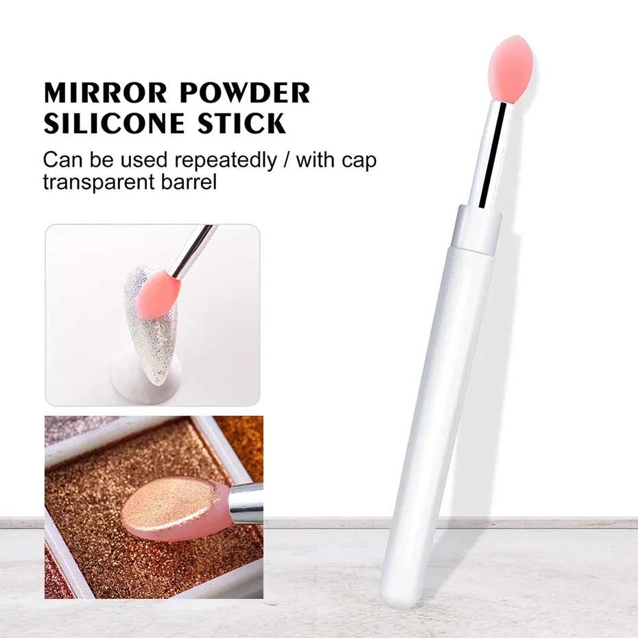 Color: WHITE - Silicone Applicator Sticks Nail Art Reusable Mirror Chrome Effect Glitter Applying Manicure Tool Pigment Silicone Nail Brush