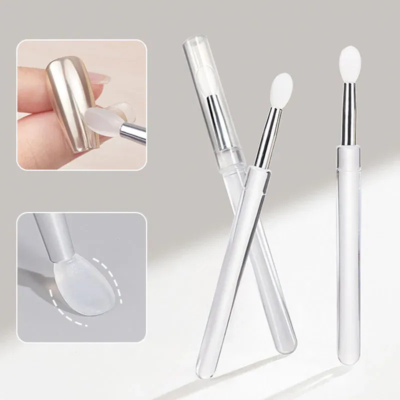 Color: WHITE - Silicone Applicator Sticks Nail Art Reusable Mirror Chrome Effect Glitter Applying Manicure Tool Pigment Silicone Nail Brush