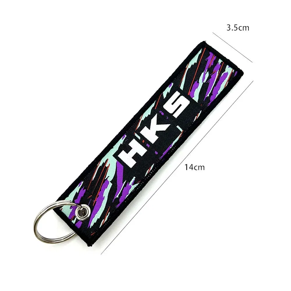 Color Name: Silver - JDM HKS Keychain Embroidered Woven Personality Fashion Cloth ADVAN Key Chain Car Motorcycle Key Rings Key Holder Pendant Nos