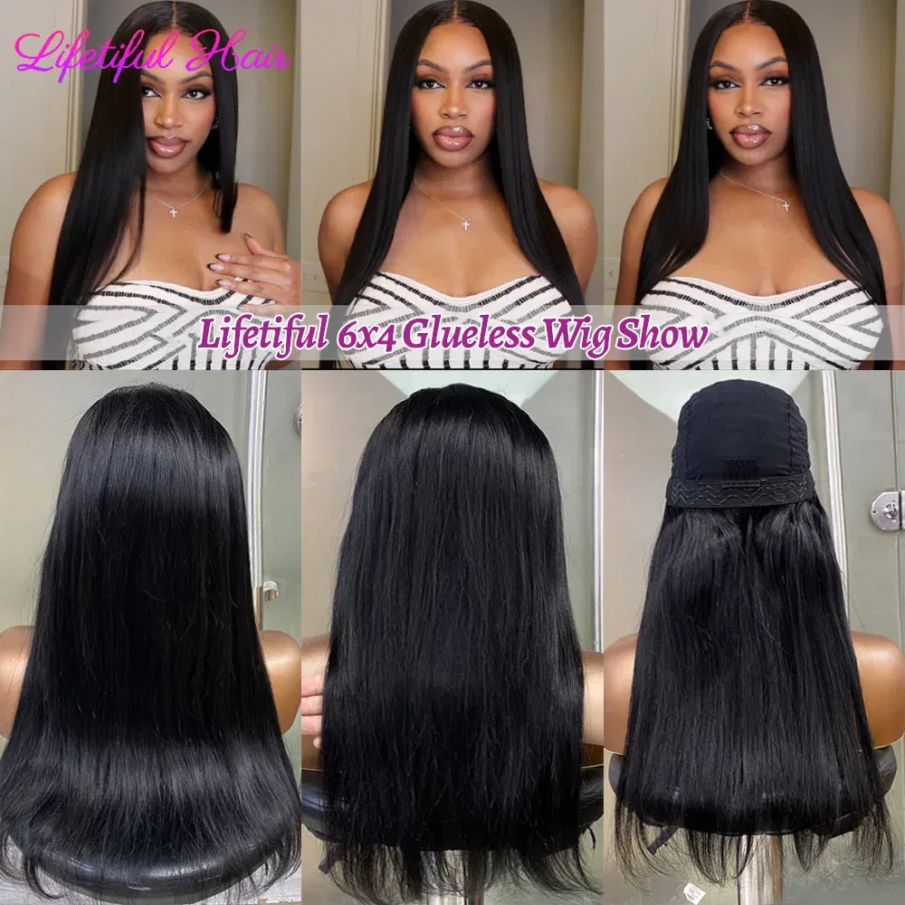 Hair Color: #1B, Density: 200%, Ships From: CHINA, Stretched Length: 20inches - 32 Inch 6x4 Bone Straight Human Hair Wigs Glueless Wig Human Hair Ready To Wear Pre-cut Brazilian 100% Human Hair Wigs For Women