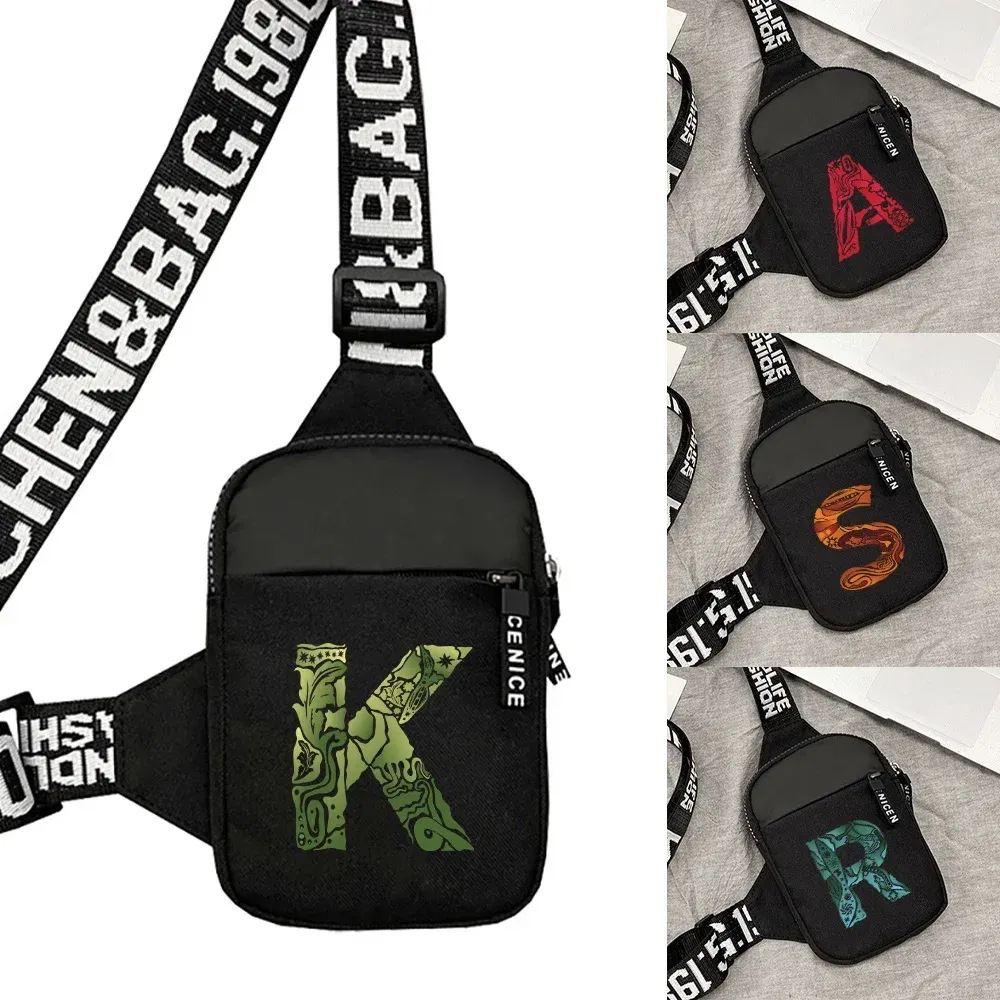 Color: Silver - Sports Chest Bag Men Small Mobile Phone Messenger Bags Waist Bags Multi-Function Carry-on Bag Engrave Image Initial Name Patter