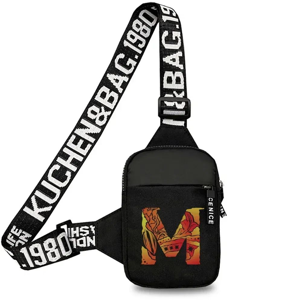 Color: Silver - Sports Chest Bag Men Small Mobile Phone Messenger Bags Waist Bags Multi-Function Carry-on Bag Engrave Image Initial Name Patter