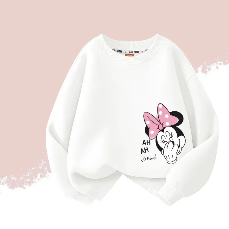 Color: Pink, Kid Size: 9 - Autumn Baby Girls Cotton Cloth Kid Boy Disney Minnie Printed Long Sleeve Sweatshirt Children Cartoon O-Neck Soft Breathable Top