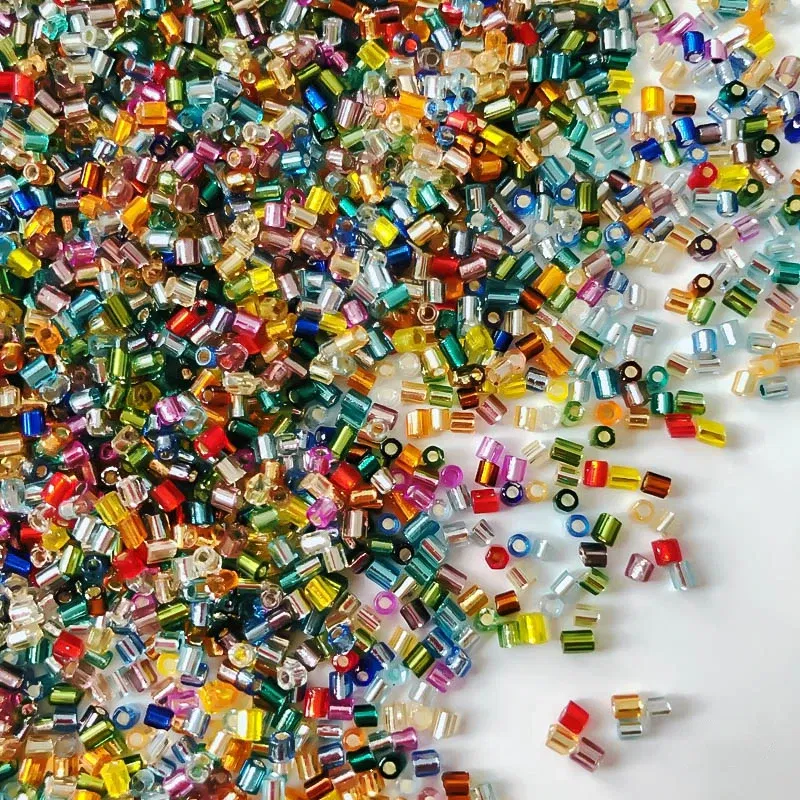 Color: Gold, Item Diameter: 2mm - 2mm Glass Seed Loose Beads Silver Color Inner Long Tube Charms DIY Craft Bracelet Jewelry Making Supplies Necklace Accessories