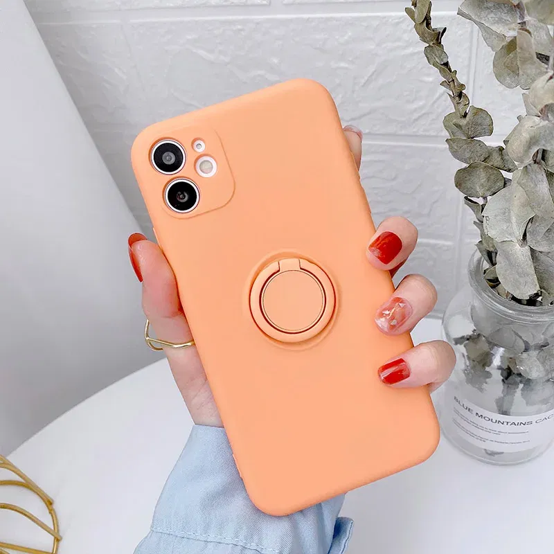 Color: cream, Compatible-Phone Models: For iPhone 12, Ships From: CN - With Ring Holder Shockproof Case For IPhone 16 15 14 13 12 11 Pro Max Silicone TPU Soft Back Cover