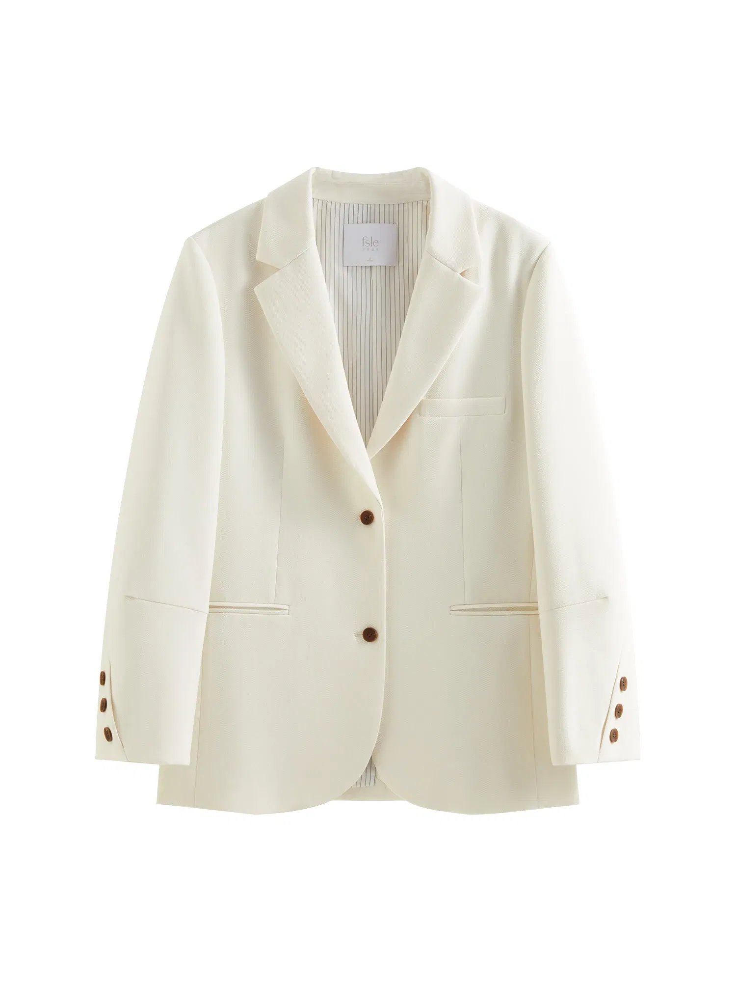 Color: WHITE, Size: M - FSLE Women Beige Blazer Coats 2025 Spring New Casual Commuter Loose Blazer Notched Collar Single Breasted Jackets 25FS11064