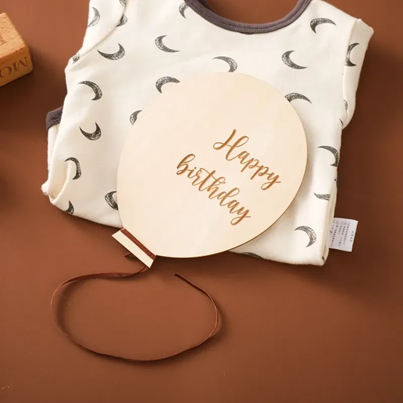 Color: Dark Khaki, Ships From: CHINA - Baby Balloon Milestone Number Monthly Memorial Month Card Newborn Baby Wooden Engraved Age Photography Accessories Birthing Gift