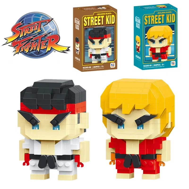 Color: GRAY, Size: S, Ships From: CHINA - Anime Street Fighter Fighting Game Action Building Blocks KenMasters Hoshi Ryu ABS Kawaii Toys Building Blocks Gift For children