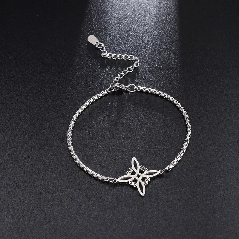 Metal color: light yellow - Witch Knot Cuff Stainless Steel Pagan Witchcraft Symbols Magic Knot Women\'s Good Luck Amulet Bracelet Celtic Knot Bracelet