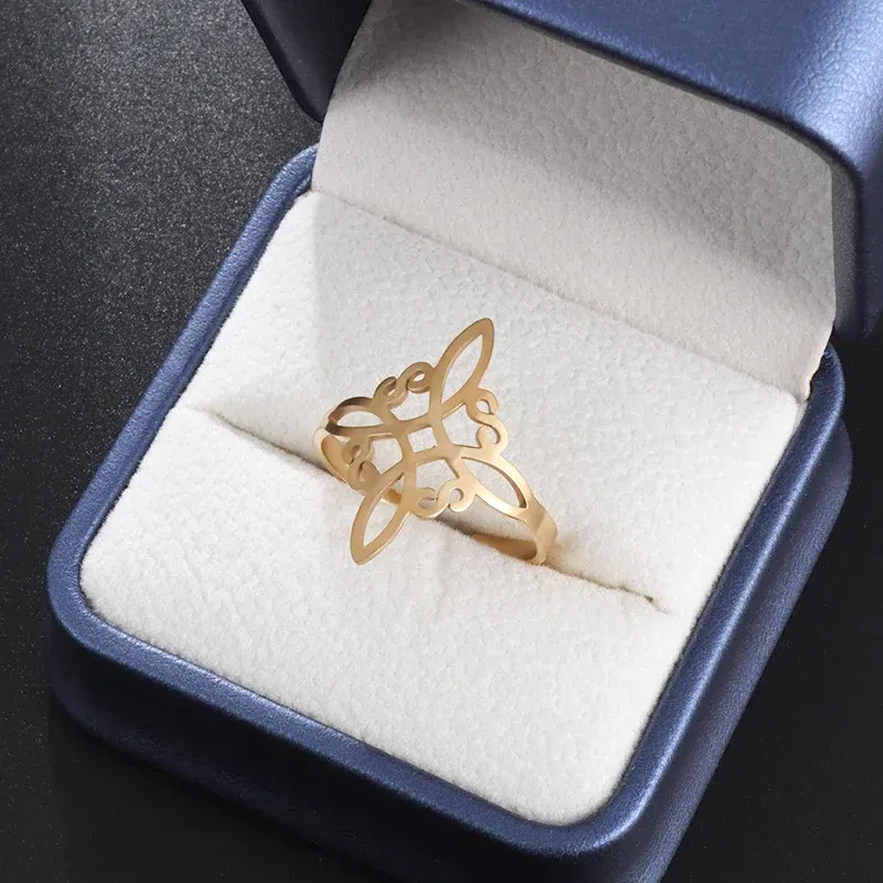 Metal color: light yellow - Witch Knot Cuff Stainless Steel Pagan Witchcraft Symbols Magic Knot Women\'s Good Luck Amulet Bracelet Celtic Knot Bracelet