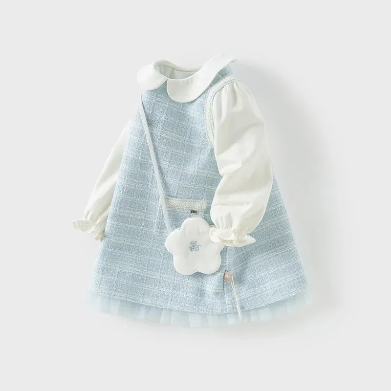 Color: Gold, Kid Size: 34 - Dave Bella Children's Dress 2025 Spring New Girls Baby Gentle Cute Fake Two piece Baby Elegant Princess Dress Party DB1250299