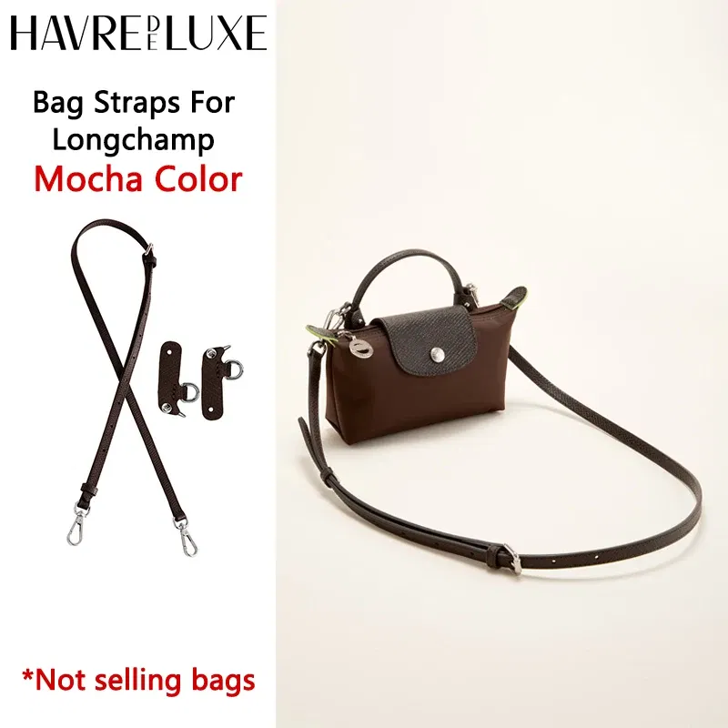 Color: Dark Brown, Size: 3/8" - Cow Leather Replacement Crossbody Bag Strap Fit for Longchamp 2025 Mocha Moka mini shoulder strap without punching modification