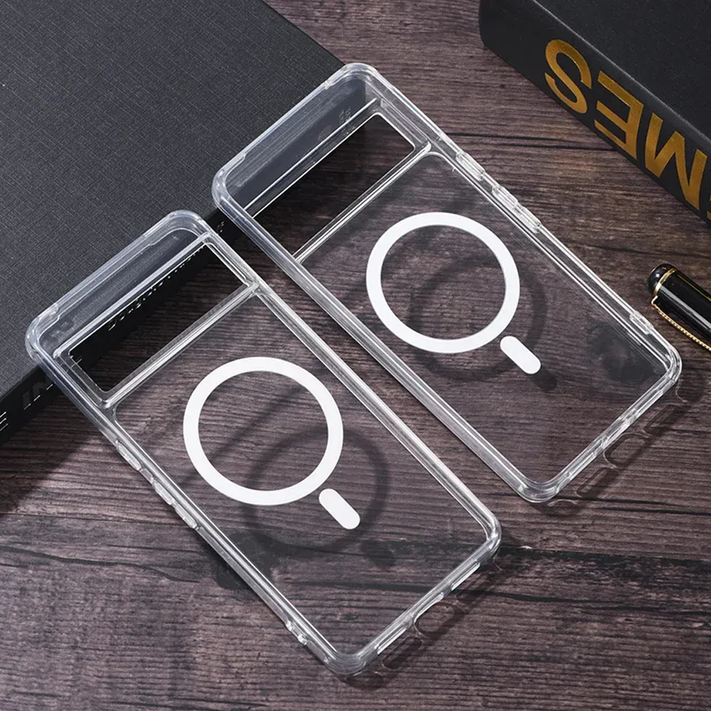 Color: Clear, Material: Cotton - Transparent Magnetic for Magsafe Wireless Charge Phone Case for Google Pixel 9 8 Pro XL 7 7A Shockproof Clear Anti-fall Cover
