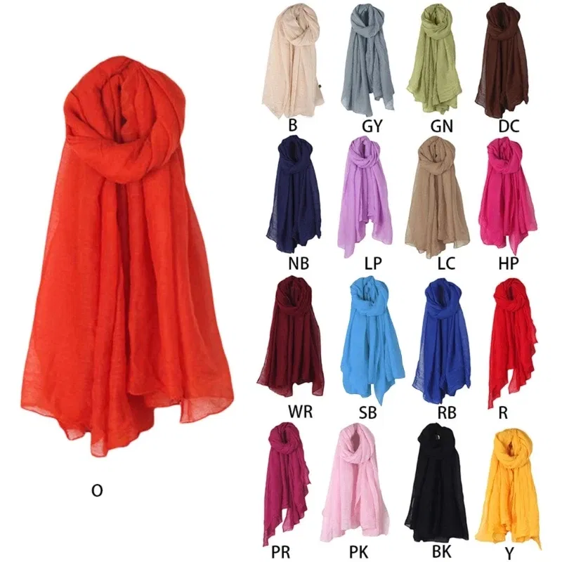 Color: Rose Red - 652F Women Solid Color Scarfs Large Long Lightweight Headscarf Linen Sheer Shawl Wrap