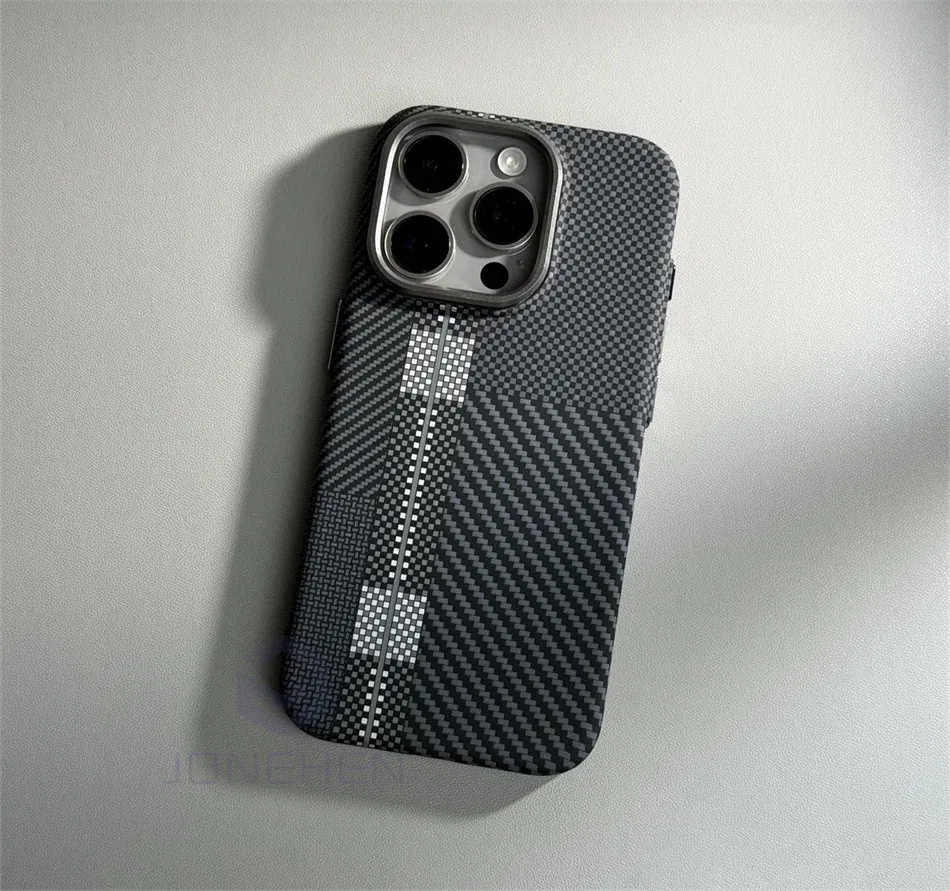 Color: Dark Grey, Material: Microfiber - Luxury Alloy Lens Personalized Pixel 3D Relief Carbon Fibre Pattern Case For iPhone 13 14 15 16 Pro Max Slim Cover For Magsafe