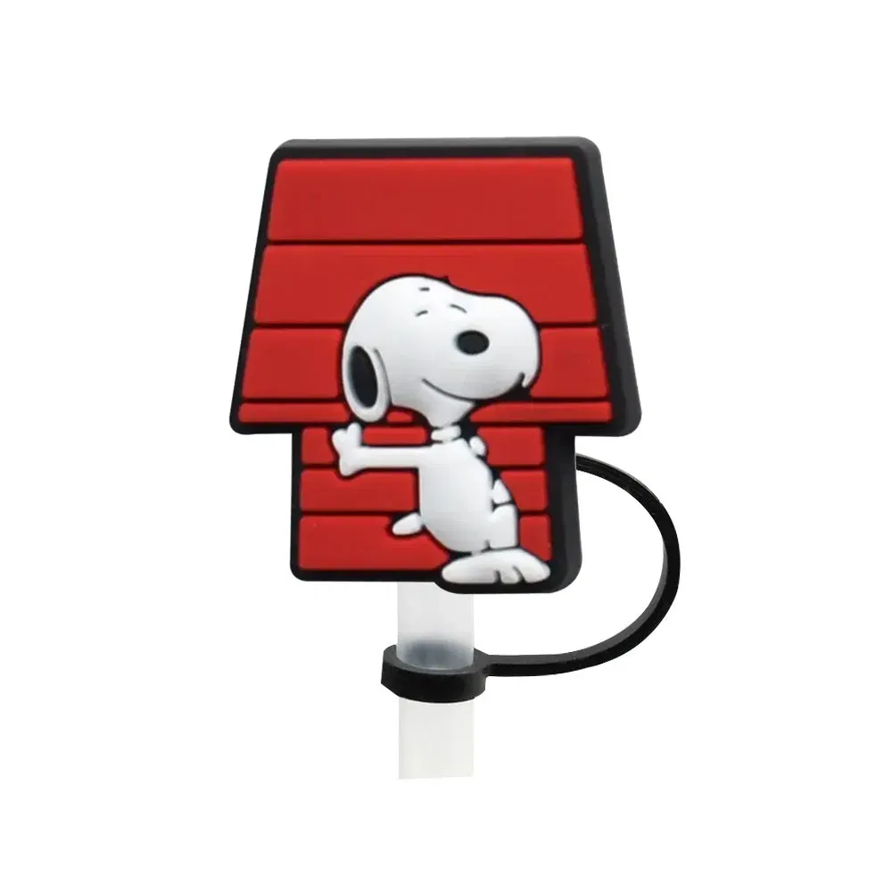 Color: army green - 1-12PCS Cute  MINISO Snoopy Straw Cover Cap With 30&40Oz Cup10mm Straw Toppers Reusable Dust-Proof Straw Caps Cartoon Drink Stra