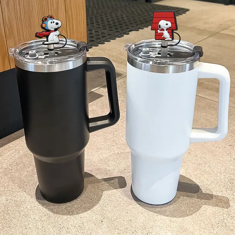 Color: army green - 1-12PCS Cute  MINISO Snoopy Straw Cover Cap With 30&40Oz Cup10mm Straw Toppers Reusable Dust-Proof Straw Caps Cartoon Drink Stra