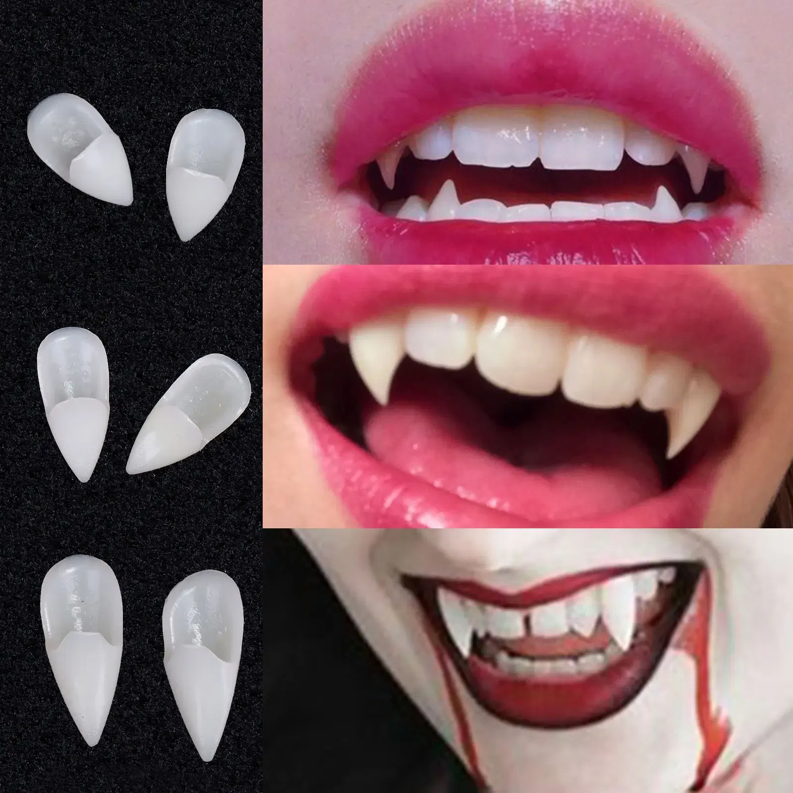 Color: MINT GREEN - Halloween Decoration Vampire Teeth Fangs Dentures Props Halloween Cosplay Props False Fangs With Solid Glue Halloween Props