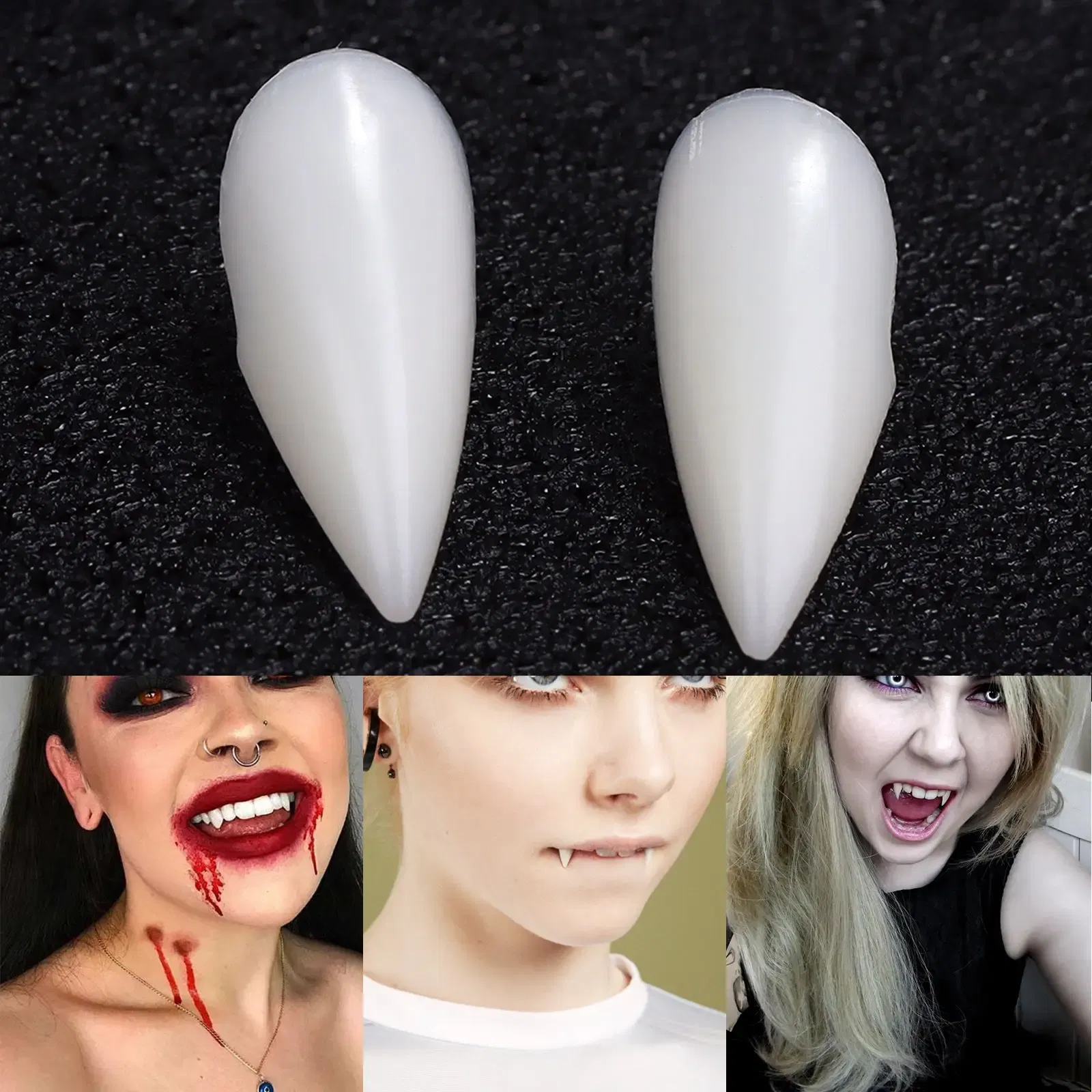 Color: MINT GREEN - Halloween Decoration Vampire Teeth Fangs Dentures Props Halloween Cosplay Props False Fangs With Solid Glue Halloween Props