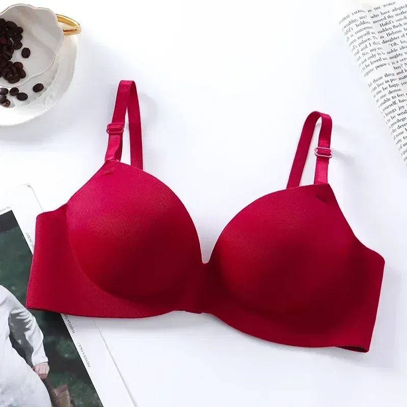 Color: Red, Bands Size: 34, Cup Size: B - Women Seamless Bra Sexy Push Up Bralette No Wire Girls Students Breathable Lingerie Fashion 3/4 Cup Wireless Female Lingerie